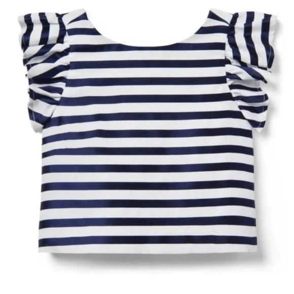 Janie and Jack Girl Navy Stripe Striped Ruffle Sleeve Top 3-6M - Picture 1 of 4